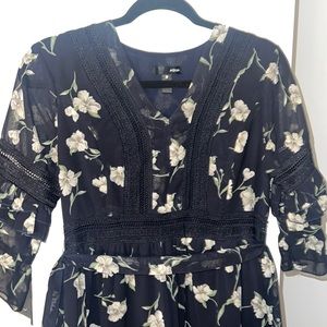 Aqua- floral Dress - Navy Blue with beautiful layered ruffling